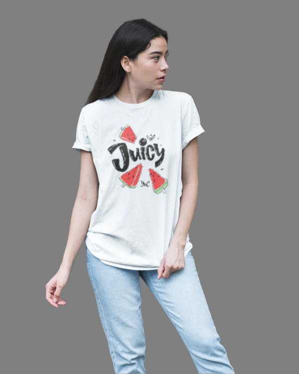 Teen girl wearing graphic t-shirt with 'Juicy' design – streetwear style by YoungnCool-YnCLife