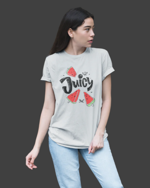 Teen girl wearing graphic t-shirt with 'Juicy' design – streetwear style by YoungnCool-YnCLife