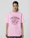 Teen girl wearing oversized graphic t-shirt with 'LA Print' design – streetwear style by YoungnCool YnCLife