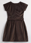 Teen girl wearing a brown velvet A-line dress with belt and relaxed sleeves –YoungnCool - YnCLife