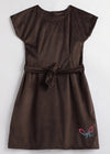 Teen girl wearing a brown velvet A-line dress with belt and relaxed sleeves –YoungnCool - YnCLife