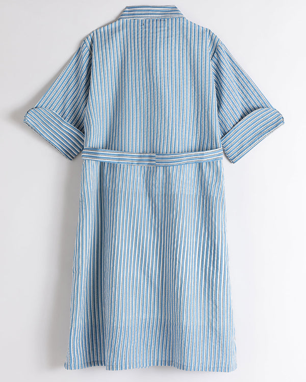 Teen girl blue Striped Shirt dress with collar relaxed fit – YoungnCool l YnCLife
