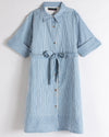 Teen girl blue Striped Shirt dress with collar relaxed fit – YoungnCool l YnCLife