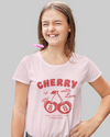 Teen girl wearing graphic t-shirt with 'Cherry Bliss' design – streetwear style by YoungnCool-YnCLife