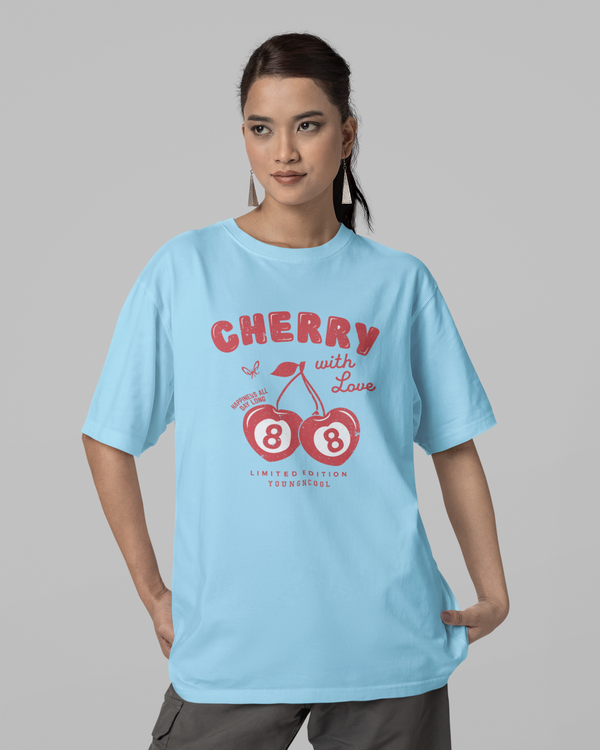 Teen girloversized graphic t-shirt with 'Cherry' design – streetwear style by YoungnCool-YnCLife
