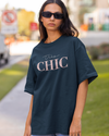 Teen girl wearing oversized graphic t-shirt with 'Chic' design – streetwear style by YoungnCool-YnCLife