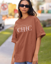 Teen girl wearing oversized graphic t-shirt with 'Chic' design – streetwear style by YoungnCool-YnCLife