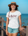 Teen girl wearing graphic t-shirt with 'Chic Quote' design – streetwear style by YoungnCool.