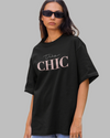 Teen girl wearing oversized graphic t-shirt with 'Chic' design – streetwear style by YoungnCool-YnCLife