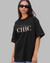 Teen girl wearing oversized graphic t-shirt with 'Chic' design – streetwear style by YoungnCool-YnCLife