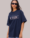 Teen girl wearing oversized graphic t-shirt with 'Chic' design – streetwear style by YoungnCool-YnCLife