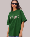Teen girl wearing oversized graphic t-shirt with 'Chic' design – streetwear style by YoungnCool-YnCLife