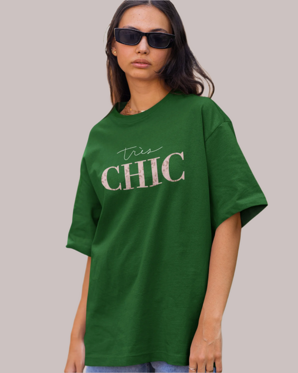 Teen girl wearing oversized graphic t-shirt with 'Chic' design – streetwear style by YoungnCool-YnCLife