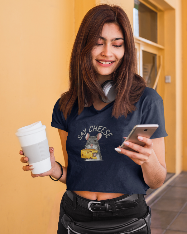 StreetVibe Cropped Graphic Print Tee Say Cheese