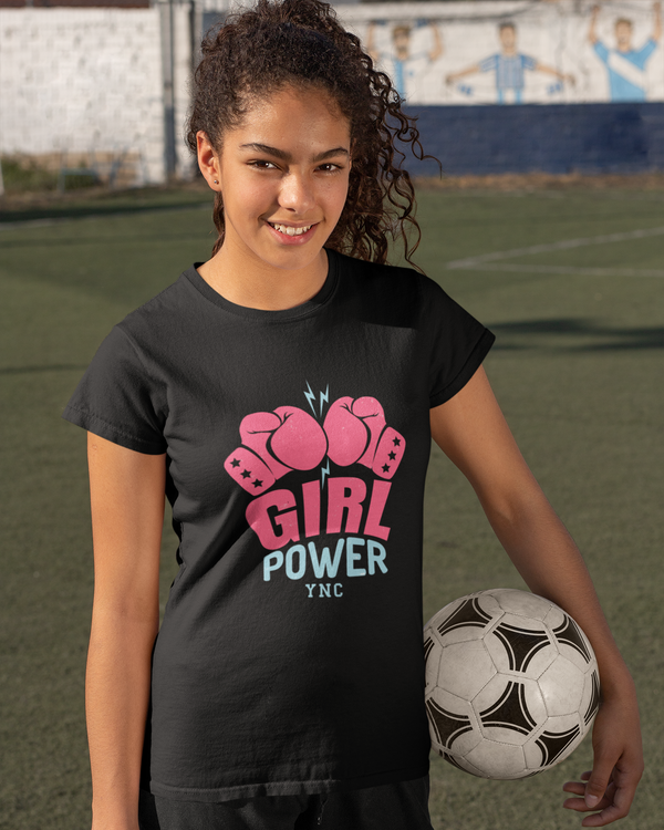 Teen girl wearing oversized graphic t-shirt with 'Girl power' design – streetwear style by YoungnCool ynclife