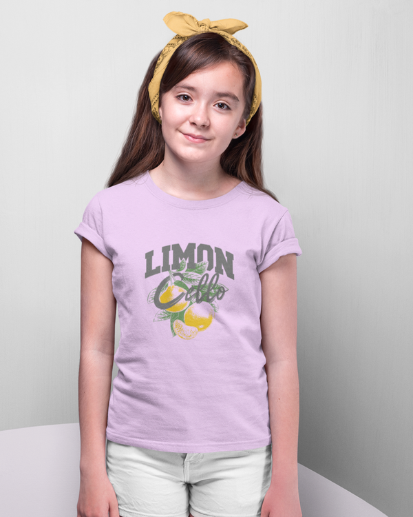 Teen girl wearing graphic t-shirt with 'Lemons Print' design – streetwear style by YoungnCool-YnCLife