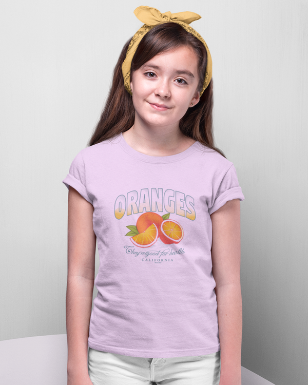 Teen girl wearing graphic t-shirt with 'Oranges Image' design – streetwear style by YoungnCool-YnCLife