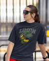 Teen girl wearing oversized graphic t-shirt with 'Lemons Print' design – streetwear style by YoungnCool.
