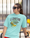 Teen girl wearing oversized graphic t-shirt with 'Lemons Print' design – streetwear style by YoungnCool YnCLife