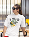 Teen girl wearing oversized graphic t-shirt with 'Lemons Print' design – streetwear style by YoungnCool YnCLife
