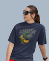 Teen girl wearing oversized graphic t-shirt with 'Lemons Print' design – streetwear style by YoungnCool YnCLife