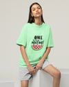 Teen girl wearing oversized graphic t-shirt with 'one in a Melon ' design – streetwear style by YoungnCool-YnCLife