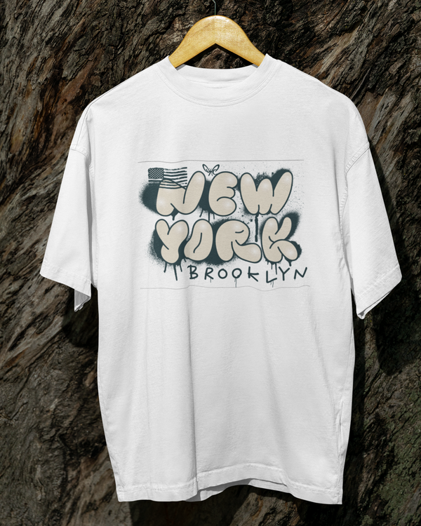 Teen girl wearing oversized graphic t-shirt with 'New York City Print' design – streetwear style by YoungnCool YnCLife