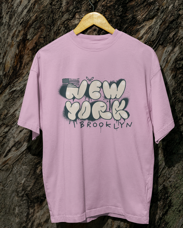 Teen girl wearing oversized graphic t-shirt with 'New York City Print' design – streetwear style by YoungnCool YnCLife