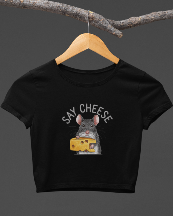 StreetVibe Cropped Graphic Print Tee Say Cheese