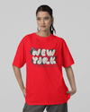 Teen girl wearing oversized graphic t-shirt with 'New York City Print' design – streetwear style by YoungnCool YnCLife