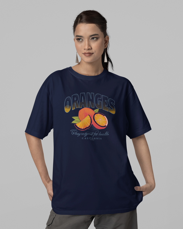 Teen girl wearing oversized graphic t-shirt with 'Oranges Image' design – streetwear style by YoungnCool-YnCLife