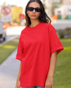 Teen girl wearing oversized solid t-shirt streetwear style by YoungnCool-YnCLife