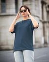 Teen girl wearing oversized solid t-shirt streetwear style by YoungnCool-YnCLife