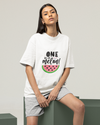 Teen girl wearing oversized graphic t-shirt with 'one in a Melon ' design – streetwear style by YoungnCool-YnCLife