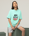 Teen girl wearing oversized graphic t-shirt with 'one in a Melon ' design – streetwear style by YoungnCool-YnCLife