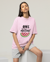 Teen girl wearing oversized graphic t-shirt with 'one in a Melon ' design – streetwear style by YoungnCool-YnCLife