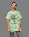 Teen girl wearing oversized graphic t-shirt with 'Peach Print' design – streetwear style by YoungnCool-YnCLife