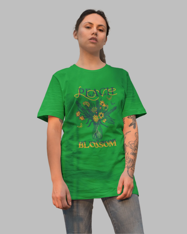 Teen girl wearing oversized graphic t-shirt with 'Peach Print' design – streetwear style by YoungnCool-YnCLife