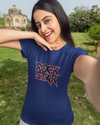 Teen girl wearing oversized graphic t-shirt with 'Rock Star' design – streetwear style by YoungnCool.