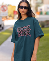 Teen girl wearing oversized graphic t-shirt with 'Rock Star' design – streetwear style by YoungnCool YnCLife