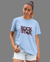 Teen girl wearing oversized graphic t-shirt with 'Rock Star' design – streetwear style by YoungnCool YnCLife