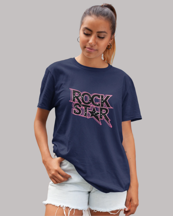 Teen girl wearing oversized graphic t-shirt with 'Rock Star' design – streetwear style by YoungnCool YnCLife