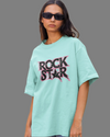 Teen girl wearing oversized graphic t-shirt with 'Rock Star' design – streetwear style by YoungnCool YnCLife