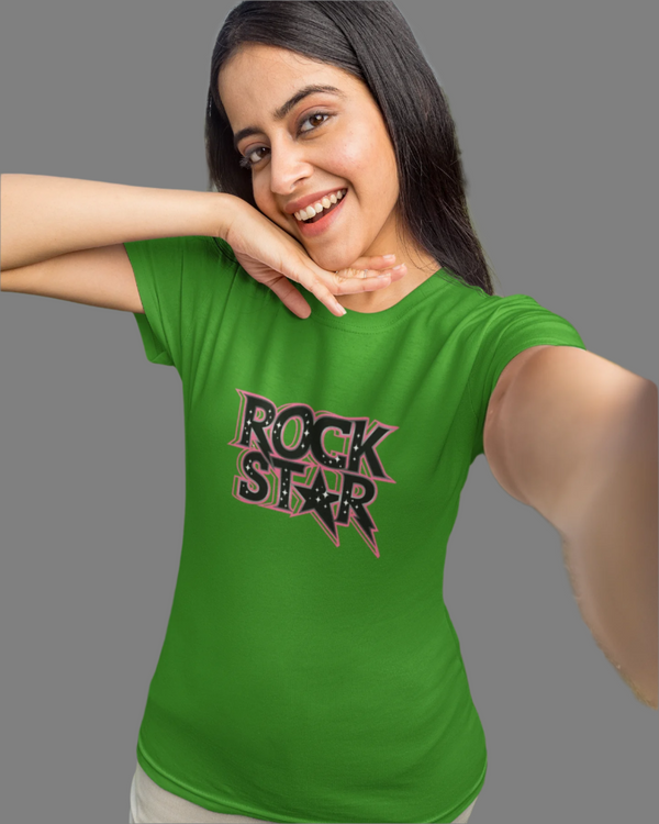 Teen girl wearing oversized graphic t-shirt with 'Rock Star' design – streetwear style by YoungnCool.