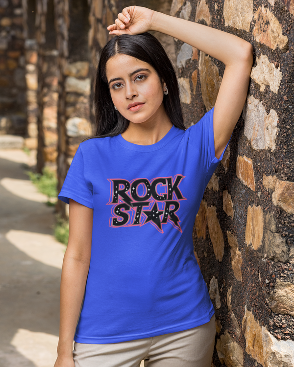 Teen girl wearing oversized graphic t-shirt with 'Rock Star' design – streetwear style by YoungnCool.