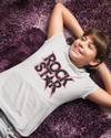 Teen girl wearing oversized graphic t-shirt with 'Rock Star' design – streetwear style by YoungnCool.