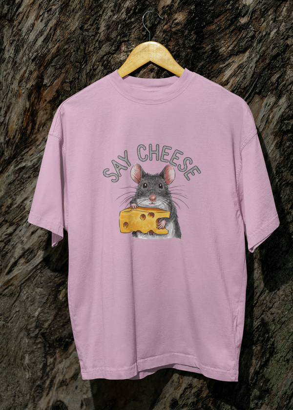 Teen girl wearing oversized graphic t-shirt with 'Say Cheese' design – streetwear style by YoungnCool-YnCLife