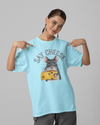 Teen girl wearing oversized graphic t-shirt with 'Say Cheese' design – streetwear style by YoungnCool YnCLife