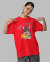 Teen girl wearing oversized graphic t-shirt with 'Say Cheese' design – streetwear style by YoungnCool YnCLife
