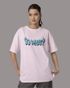 Teen girl wearing oversized graphic t-shirt with 'So What? Quote' design – streetwear style by YoungnCool YnCLife